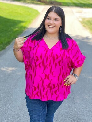Hot Pink & Red Detail Short Sleeve Blouse