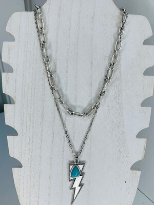 Turquoise Lighting Bolt 2 Layered Chain Necklace