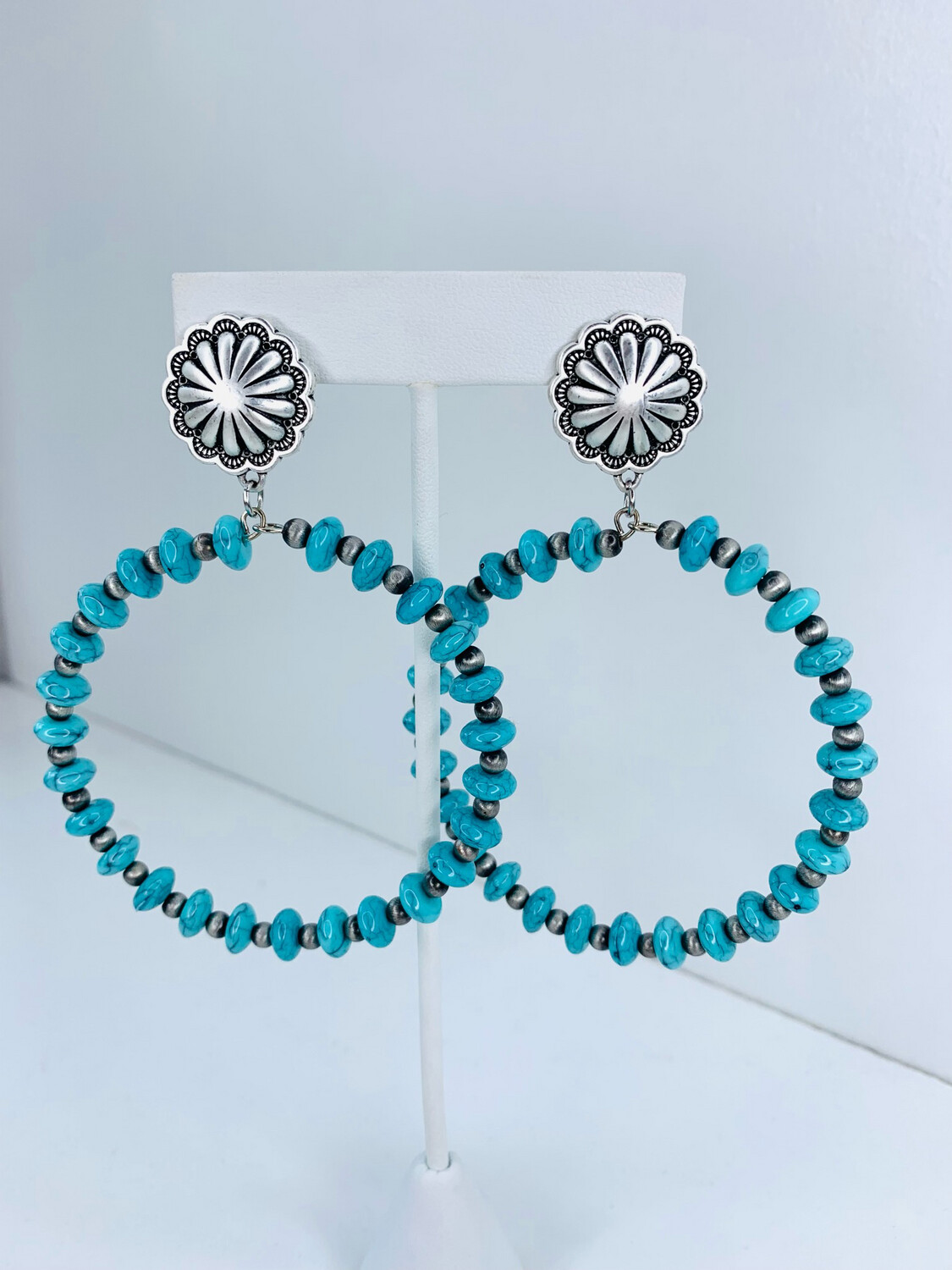 Turquoise & Navajo Pearl Beaded Hoop Earrings 