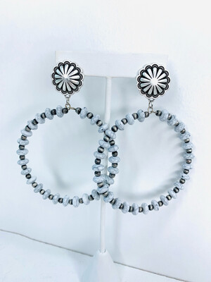 White & Navajo Pearl Beaded Post Earrings