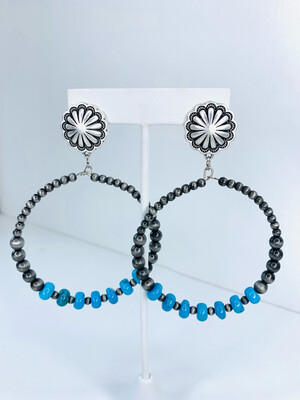Blue & Navajo Pearl Beaded Earrings