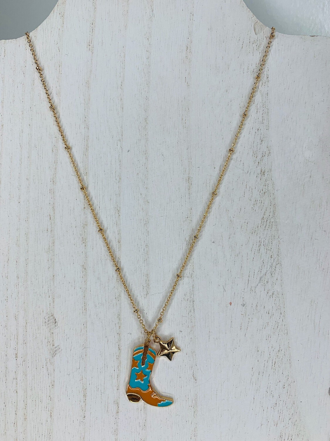 Brown & Turquoise Boot Necklace