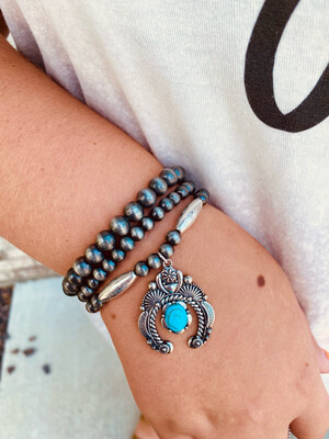 Navajo Pearl & Turquoise Charm Bracelet Set