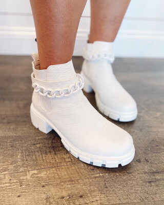 White Camden Booties With Removable Chain