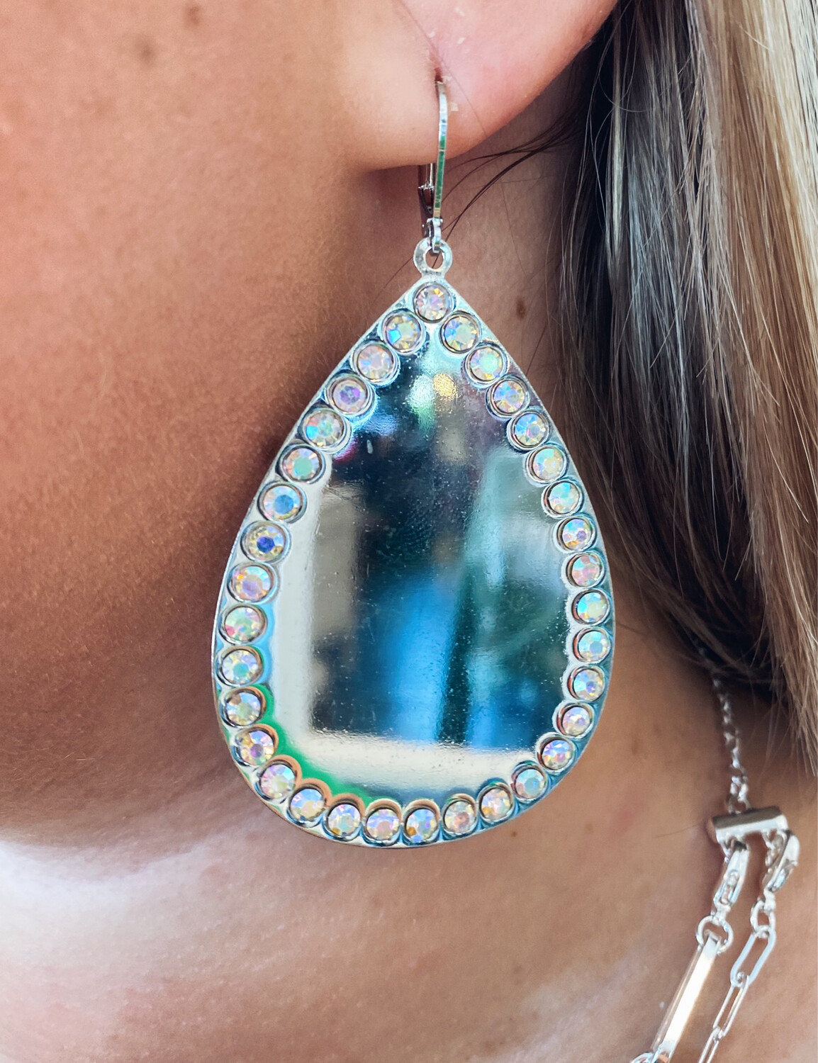 Silver Mirrored Iridescent Jeweled Earrings