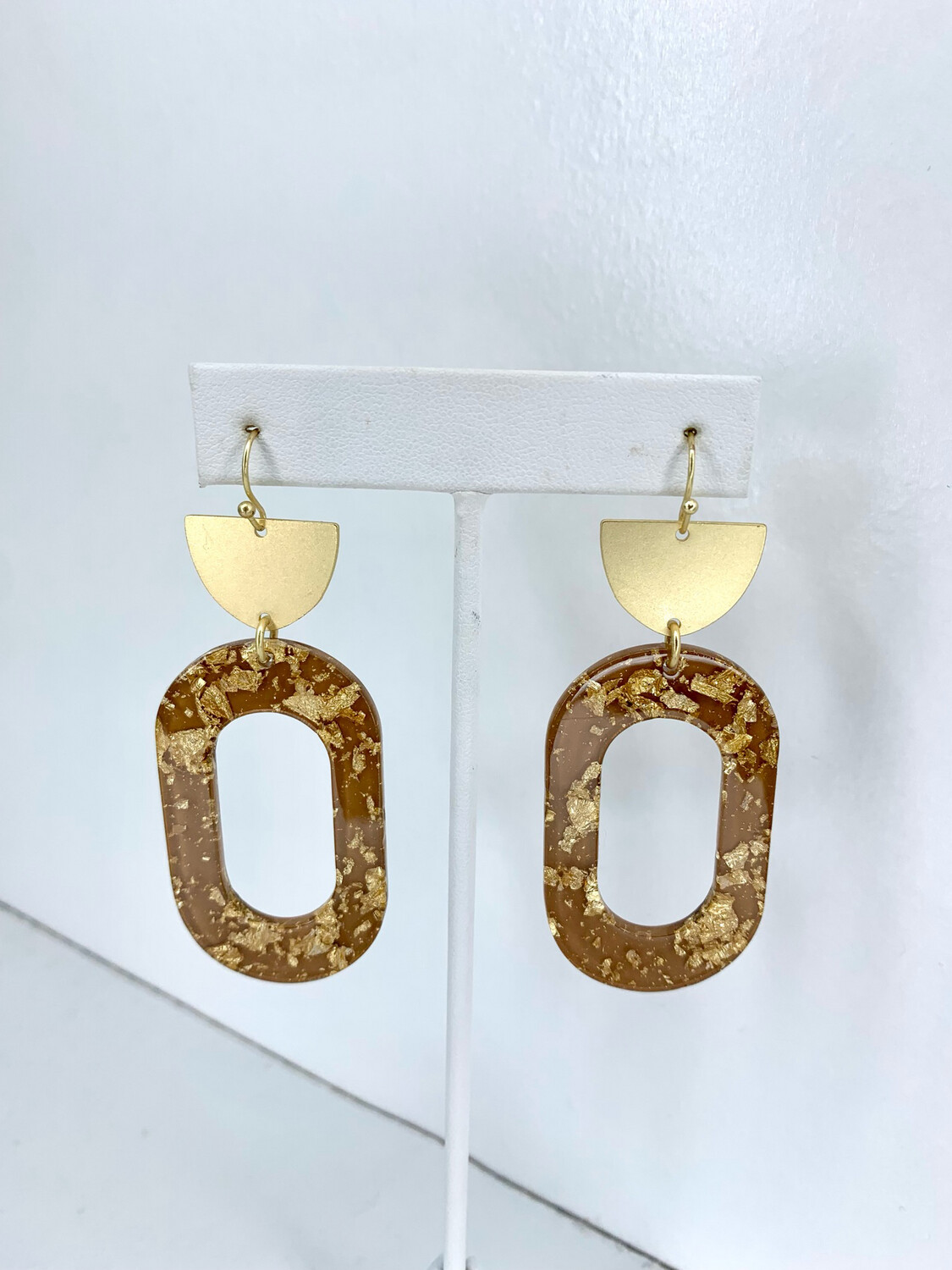 Brown Oval With Gold Fleck Earrings