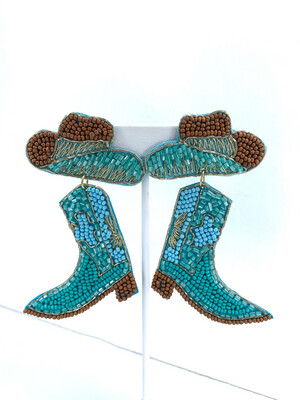 Turquoise Beaded Boot & Hat Earrings
