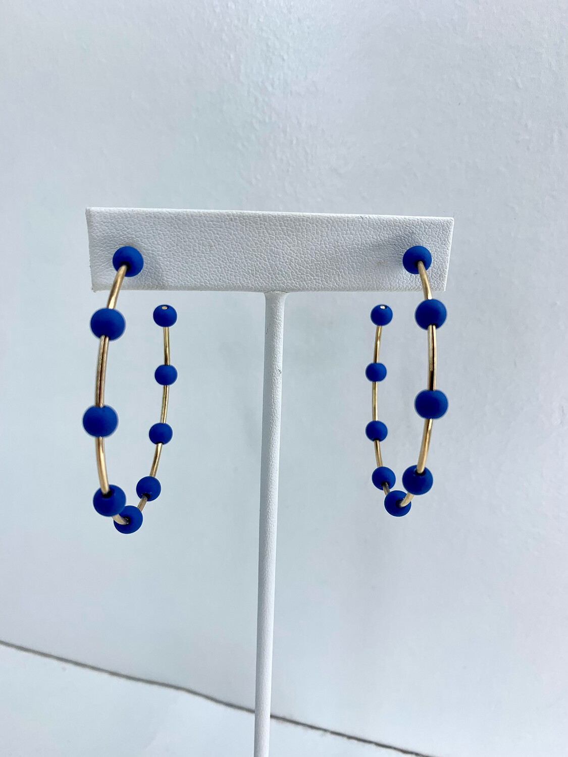Royal Blue Bead Hoop Earrings