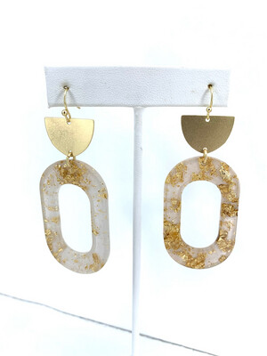 White Oval With Gold Fleck Earrings