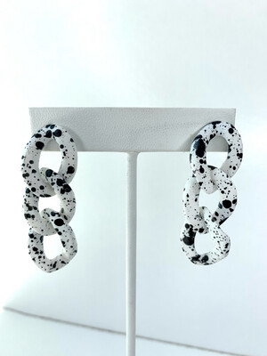 White Paint Splatter Chain Earrings