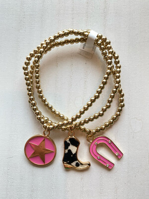 Pink Star + Horse Shoe + Boot Bracelet Set
