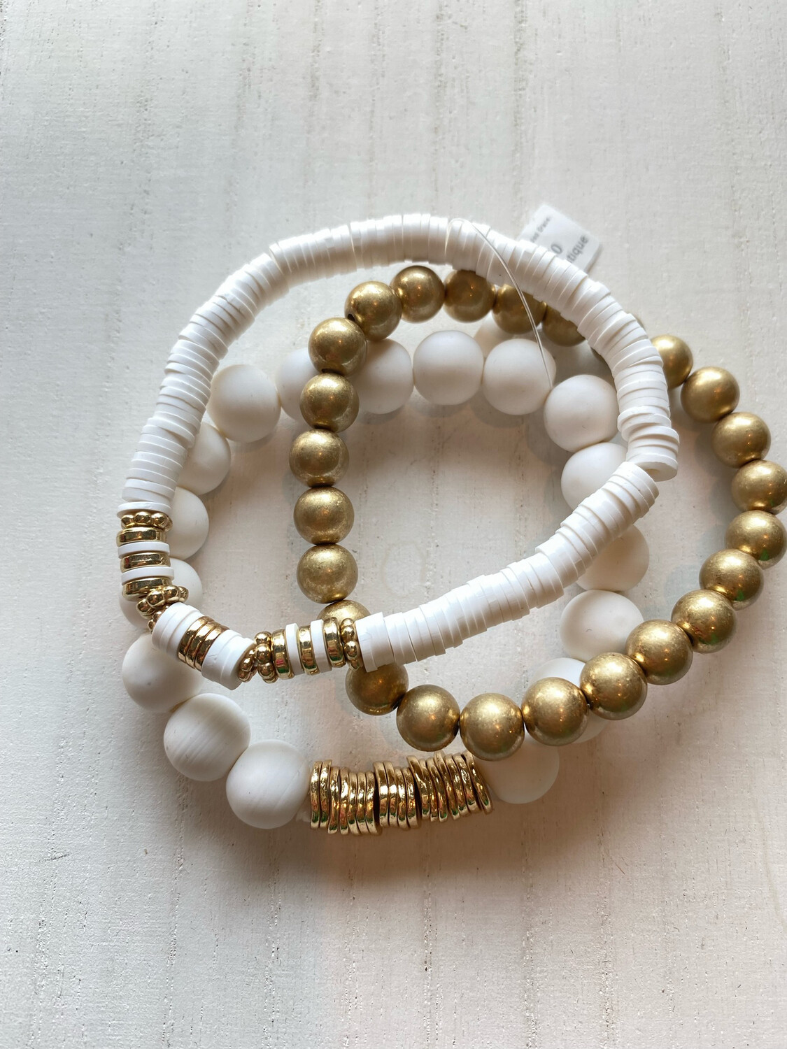 White Rubber Beaded Bracelet Set