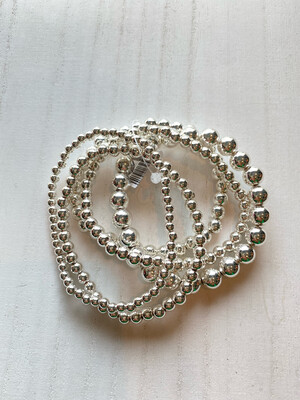 Silver Beaded Set of 5 Bracelets