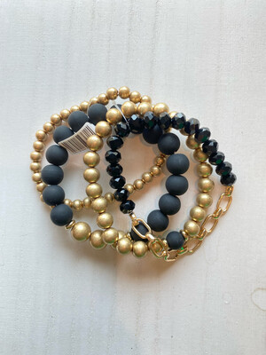 Black Clay & Gold Beaded Bracelet Set