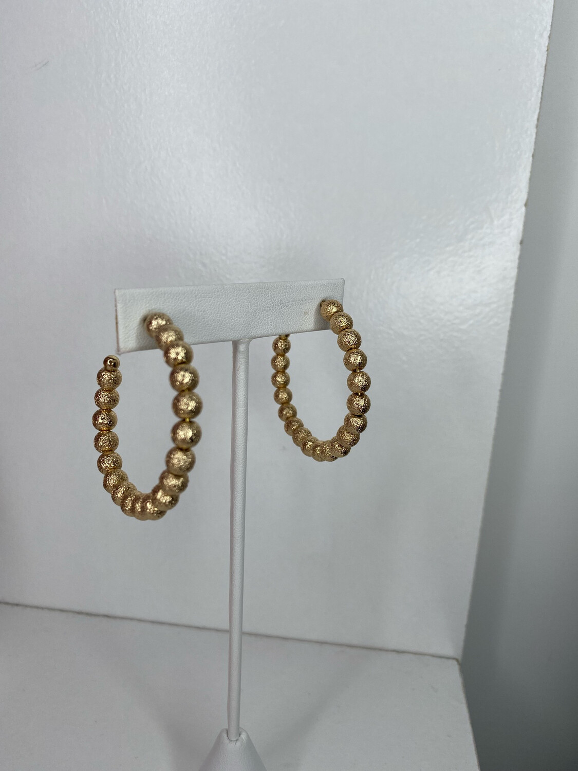 Gold Textured Bead Hoop Earrings