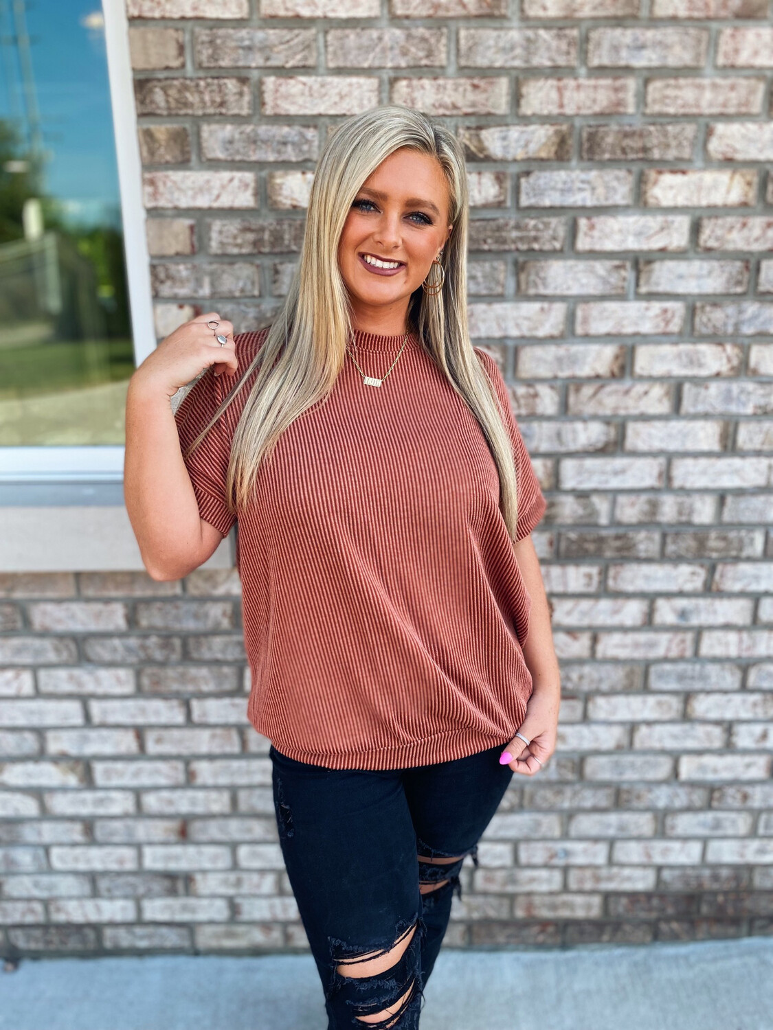 Rust Ribbed Oversized Top