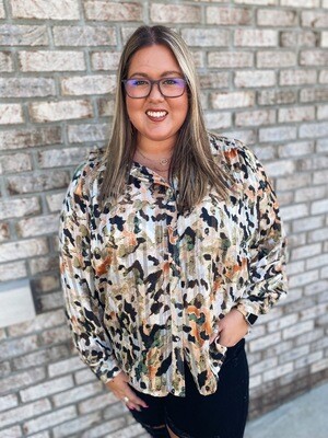 Clay Mix Printed Button Down Blouse