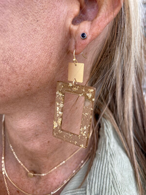 Brown Rectangle With Gold Fleck Earrings