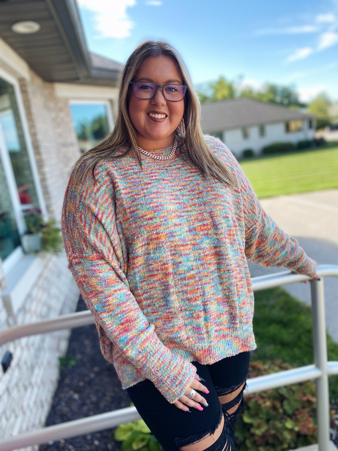 Rainbow Mix Knit Oversized Sweater