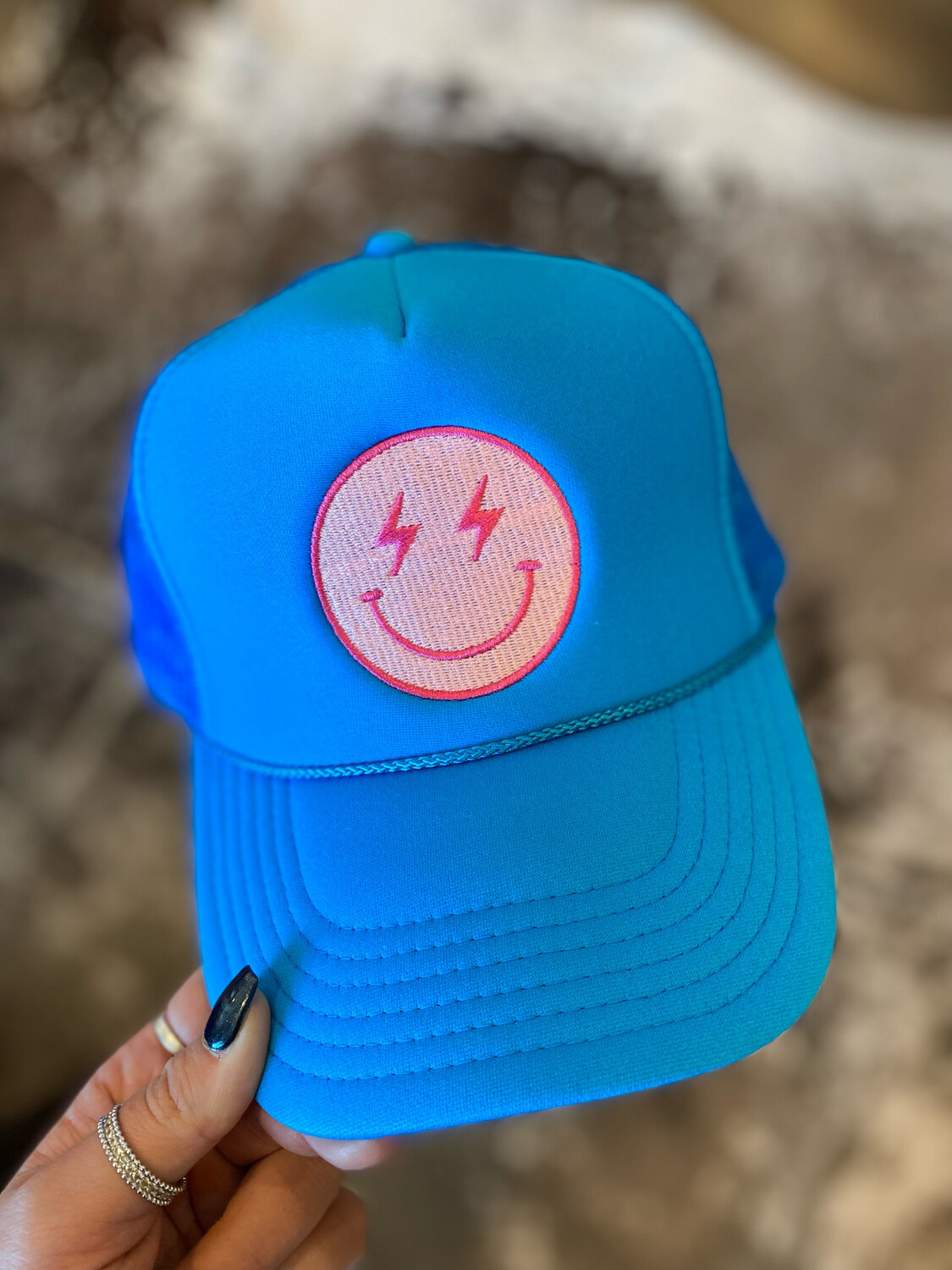 Blue & Pink Smiley Hat