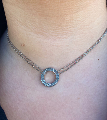 Silver Chain Rhinestone Hoop Necklace