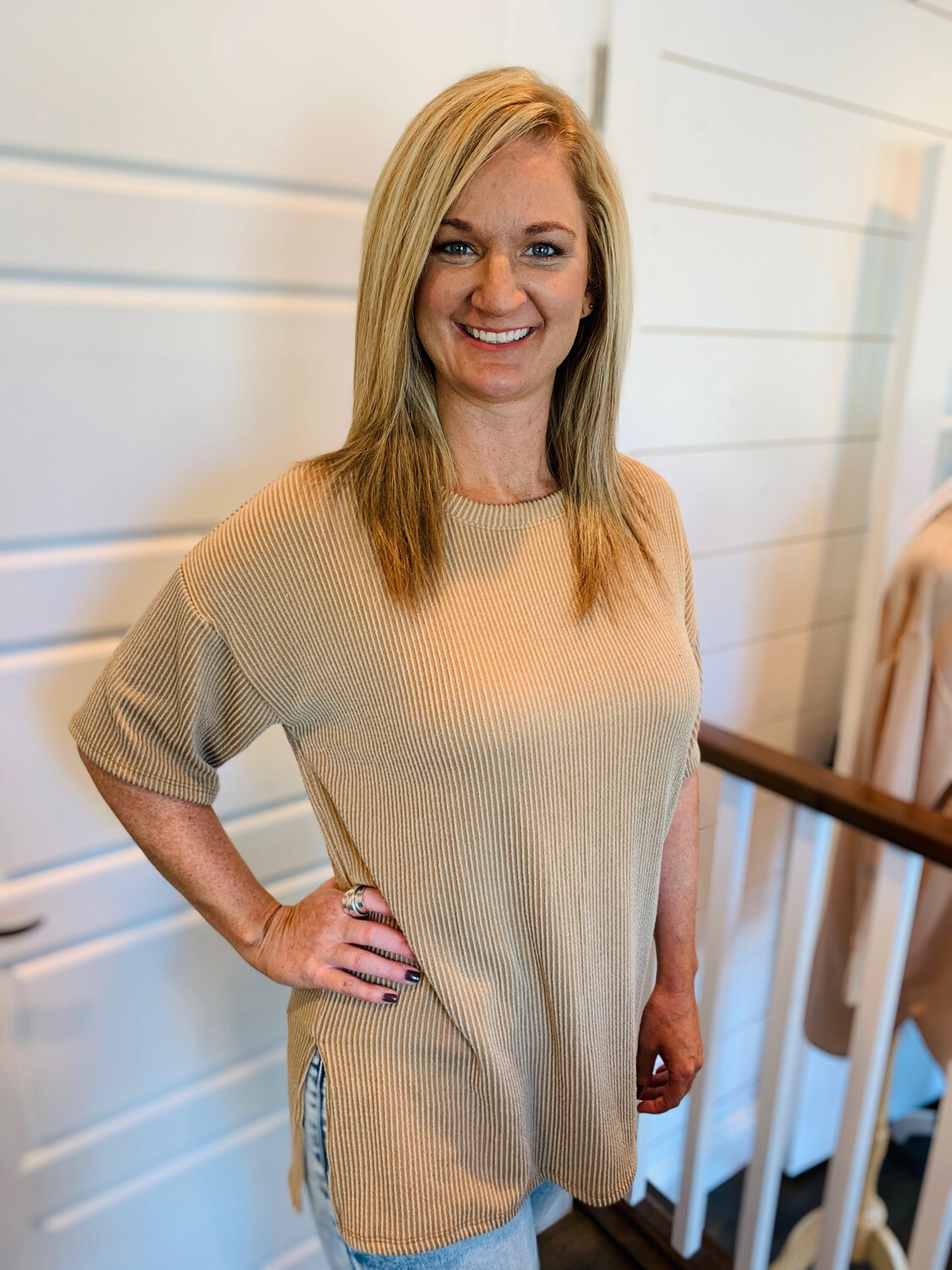 Toffee Ribbed Round Neck Top