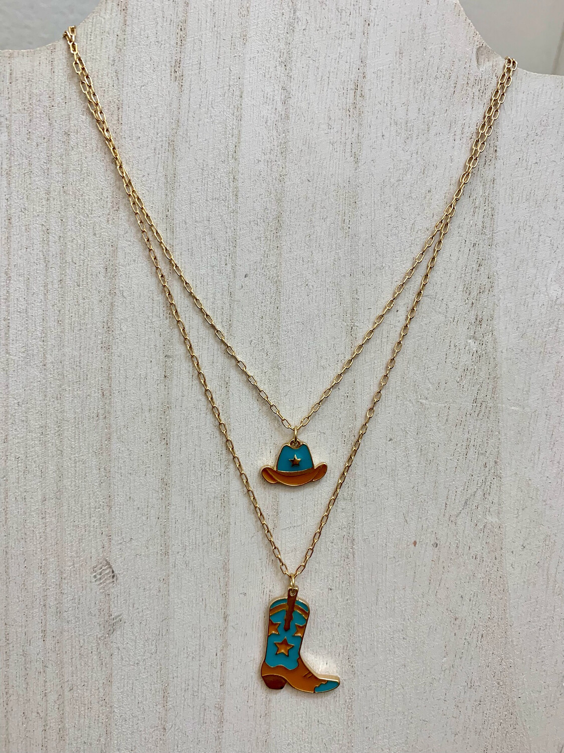 Turquoise Boot & Hat Layered Necklace