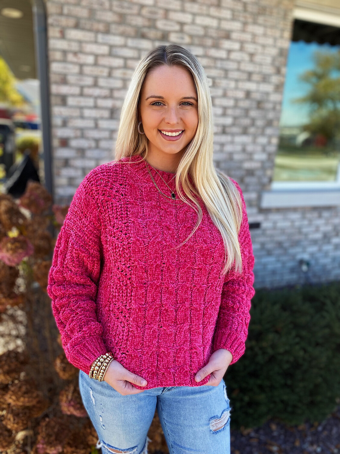 Hot Pink Cable Knit Soft Sweater