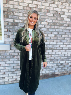 Olive Collared Long Button Down Dress/Duster