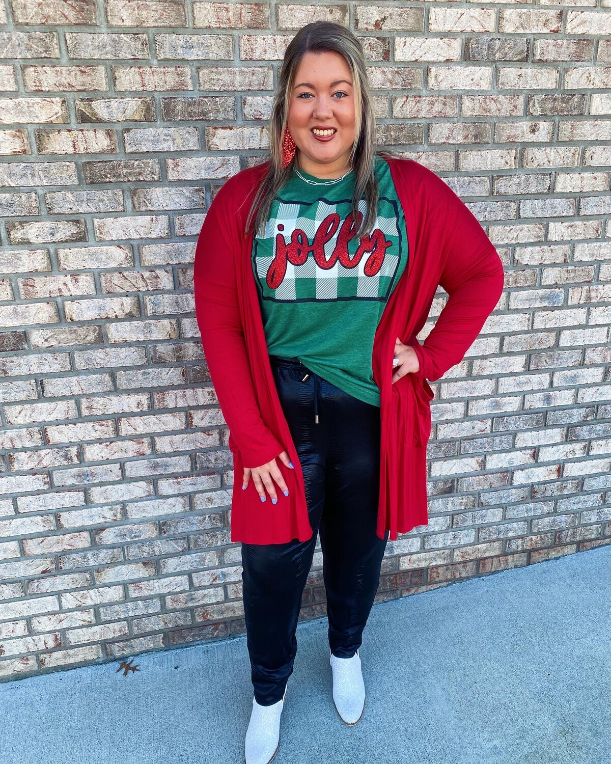 Red Stretchy Cardigan With Front Pockets