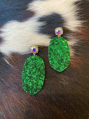 Green Glitter Gem Post Earrings