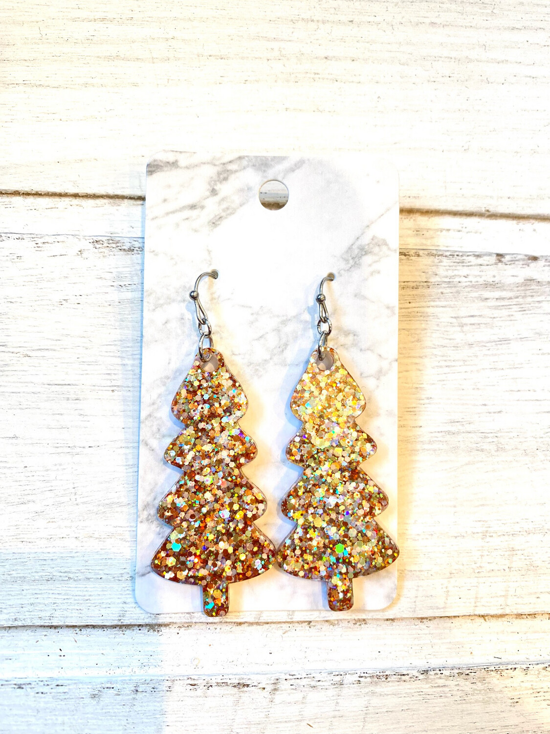 Rose Gold Glitter Christmas Tree Earrings