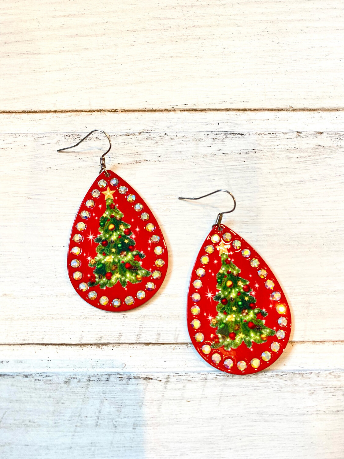Red Christmas Tree Jeweled Earrings