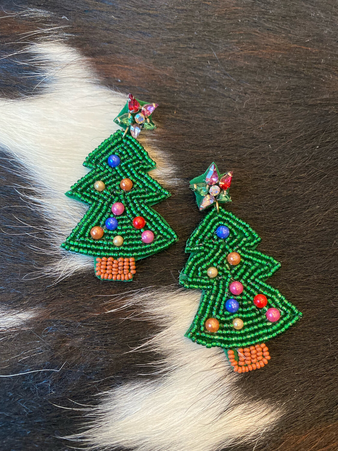 Green Tree With Colorful Ornaments Earrings