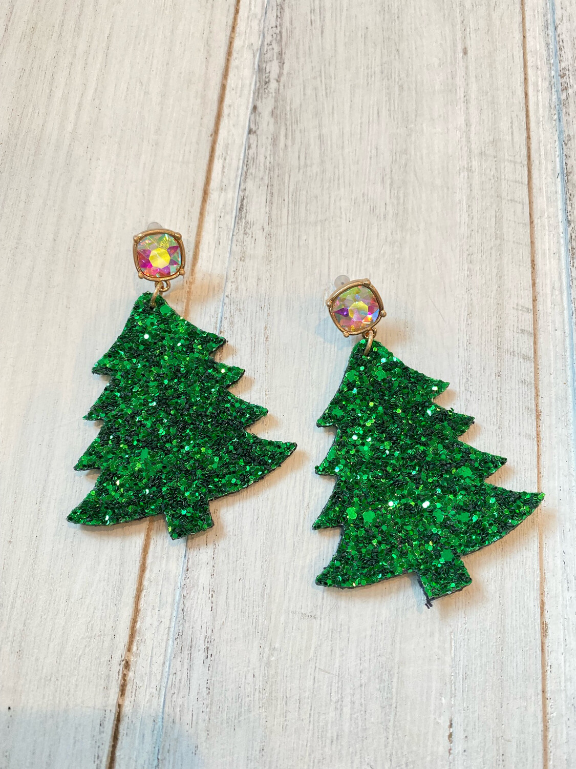 Green Glittery Tree Earrings