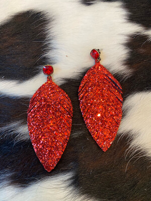 Red Glitter Genuine Leather Earrings 