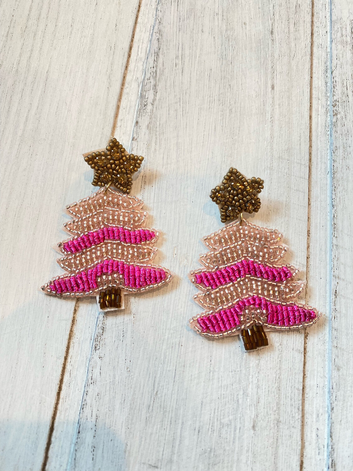 Pink & Blush Christmas Tree Earrings