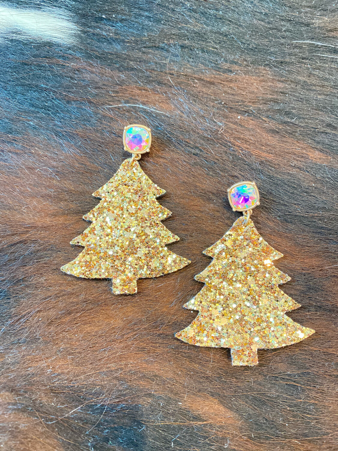 Gold Glitter Tree Earrings