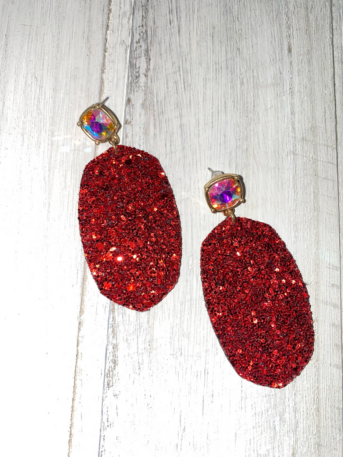Red Glitter Gem Post Earrings