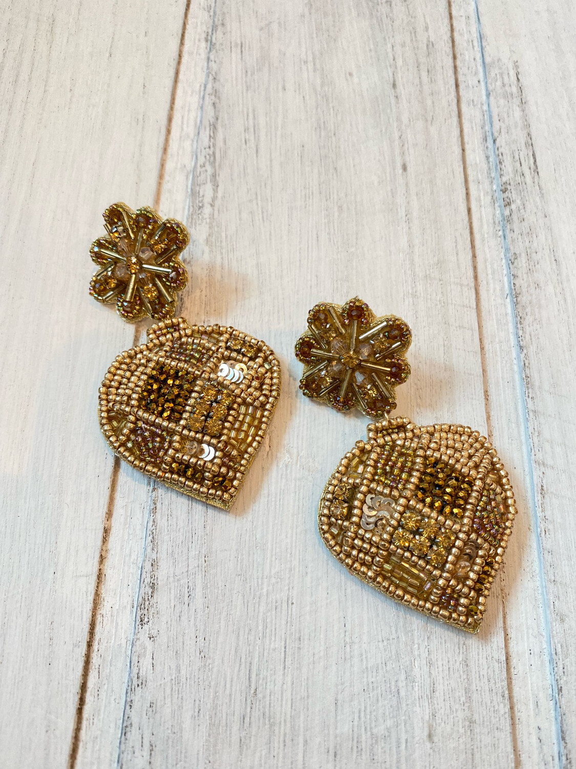 Gold Ornament Beaded Earrings