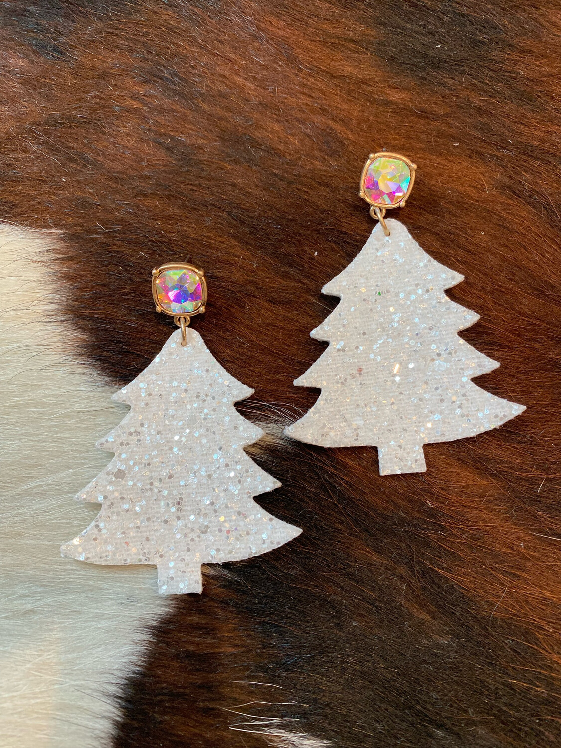 White Glitter Tree Earrings