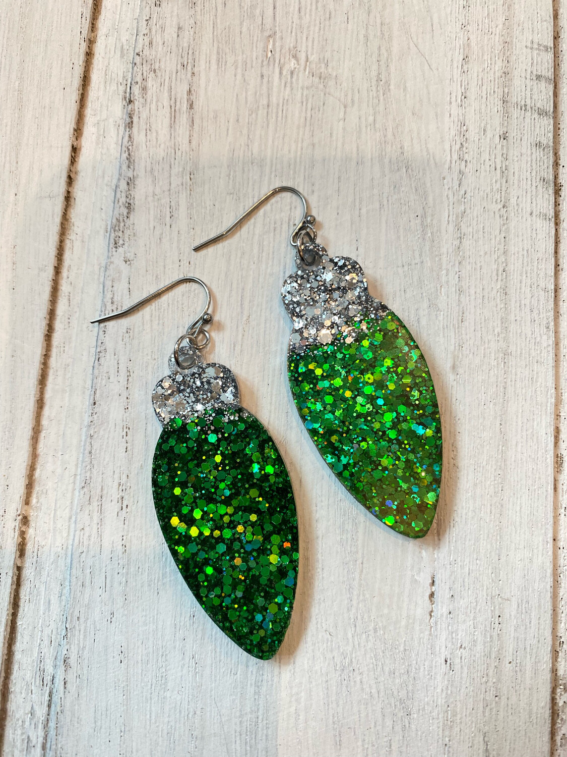 Green Glitter Bulb Earrings