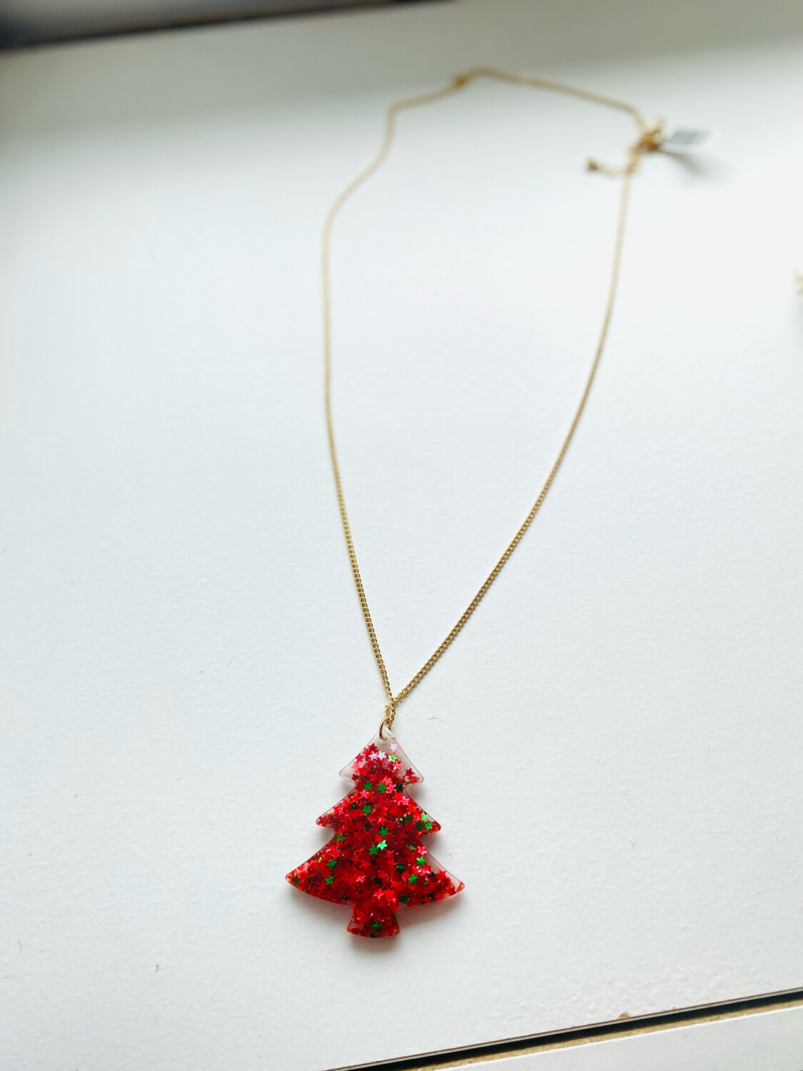 Red Glitter Acrylic Christmas Tree Necklace