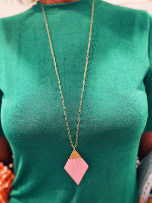 Pink & Gold Long Pendant Necklace