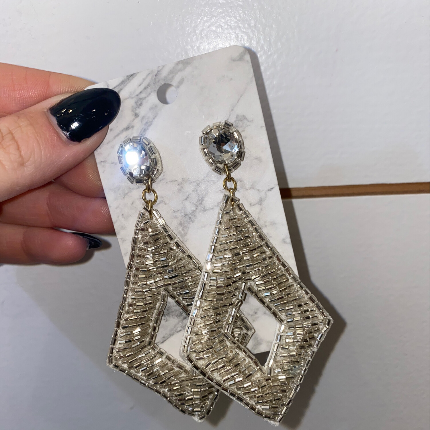 Silver Beaded Jewel Post Earrings 