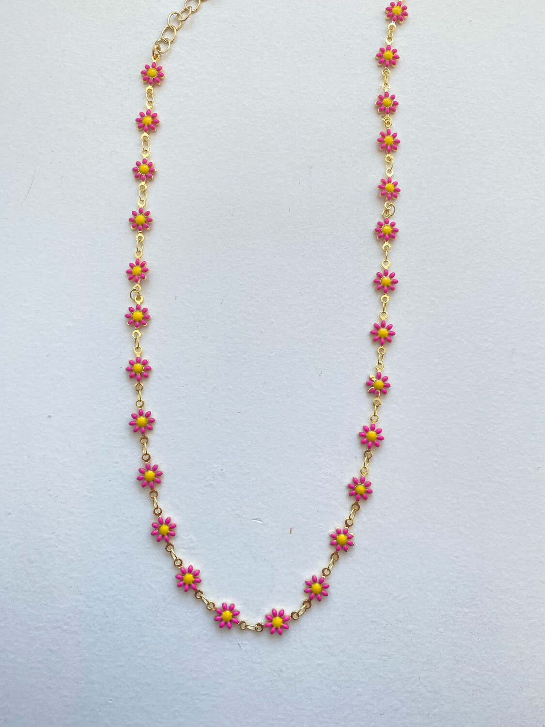 Gold Pink Flower Necklace
