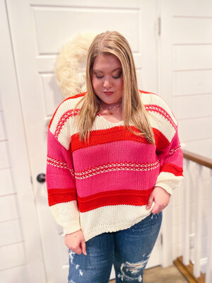 Pink & Red Mix Colorblock Sweater