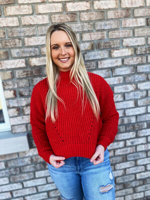 DOORBUSTER! Red Cable Knit Cropped Soft Sweater 