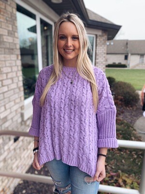 DB! Lavender Chenille Cable Knit Oversized Sweater