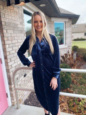 Steel Blue Collared Long Button Down Dress/Duster